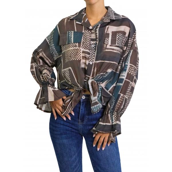 Camicia fantasia manica con volant 